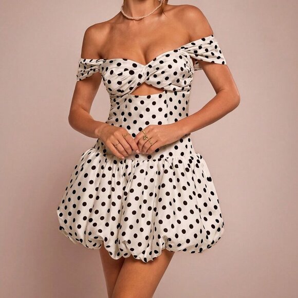 Black And White Casual Women's Polka Dot Mini Dress - Picture 5 of 7